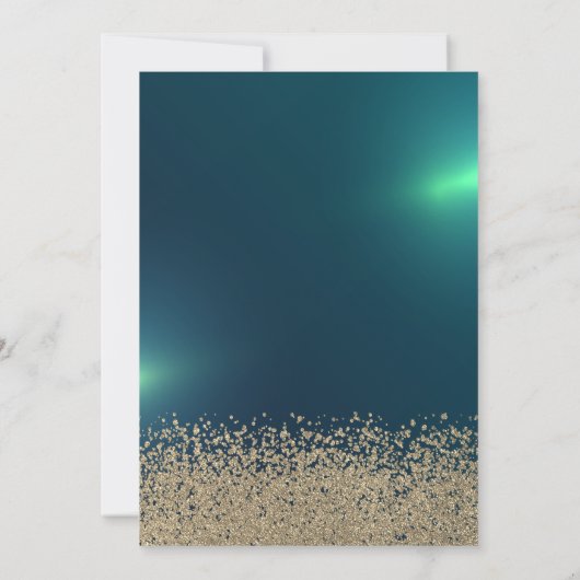 Gold Glitter Dress, Tiara, Diamonds Green Sweet 16 Kaart (Achterkant)