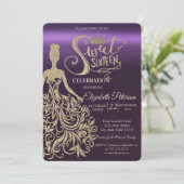 Gold Glitter Dress, Tiara, Diamonds Paars Kaart (Staand voorkant)