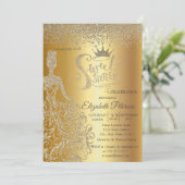 Gold Glitter Dress, Tiara, Diamonds Sweet 16 Kaart (Staand voorkant)