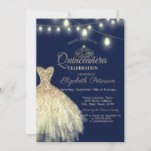 Gold Glitter Dress, Tiara Quinceañera Kaart (Voorkant)
