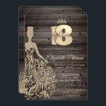 Gold Glitter Dress,Tiara,Wood 18th Birthday Kaart<br><div class="desc">Gold glitter tiara,  jurk en diamanten 18e verjaardag uitnodiging.</div>