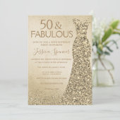 Gold Glitter Dress Womans 50e verjaardag Kaart (Staand voorkant)
