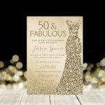 Gold Glitter Dress Womans 50e verjaardag Kaart<br><div class="desc">Gold Glitter Dress Womans 50th Birthday Party 50 en geweldige variaties in de uitnodiging en overeenkomende objecten in onze winkel</div>