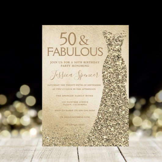 Gold Glitter Dress Womans 50e verjaardag Kaart