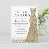 Gold Glitter Dress Womans 50e verjaardag Kaart (Staand voorkant)