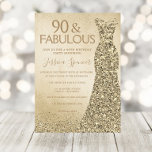 Gold Glitter Dress Womans 90e verjaardag Kaart<br><div class="desc">Gold Glitter Dress Womans 90th Birthday Party Invitation Variations to the uitnodiging and matching items in onze winkel</div>