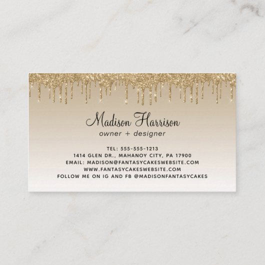 Gold Glitter Drids Cake Bakery Visitekaartje (Achterkant)