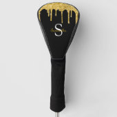Gold Glitter Drift Black Monogram Naam Golfheadcover (Voorkant)