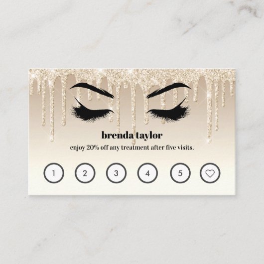 Gold Glitter Drift Browbar Lashes Aangepaste loyal Visitekaartje (Voorkant)