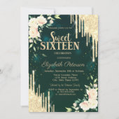 Gold Glitter Drift Floral Green Kaart (Voorkant)