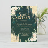 Gold Glitter Drift Floral Green Kaart (Staand voorkant)