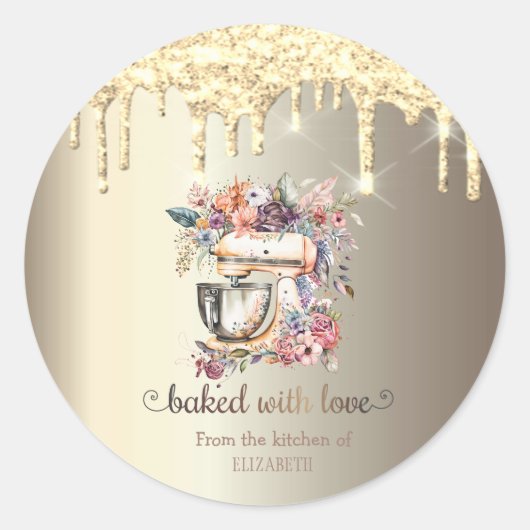 Gold Glitter Drift Floral Mixer Kitchen Ronde Sticker (Voorkant)