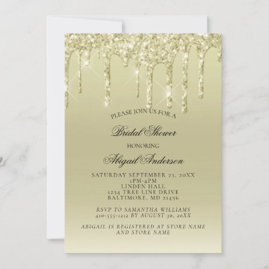 Gold Glitter Drift Glam Bridal Shower Uitnodiging (Voorkant)