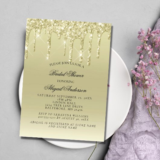 Gold Glitter Drift Glam Bridal Shower Uitnodiging