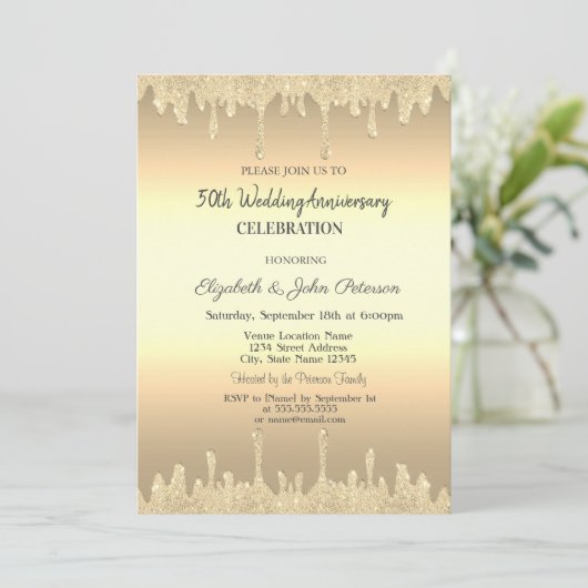 Gold Glitter Drift Gold Wedding Jubileum Kaart (Staand voorkant)