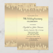 Gold Glitter Drift Gold Wedding Jubileum Kaart (Voorkant / Achterkant)