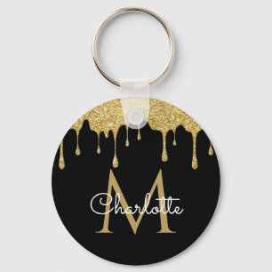 Gold Glitter Drift Monogram Elegant Chic Script Sleutelhanger