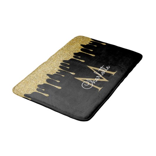 Gold Glitter Drift Monogram Elegant Girly Script Badmat (Gekanteld)