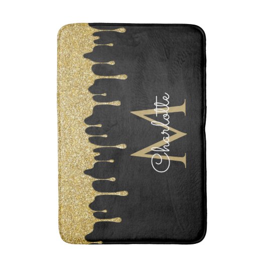 Gold Glitter Drift Monogram Elegant Girly Script Badmat (Voorkant Verticaal)