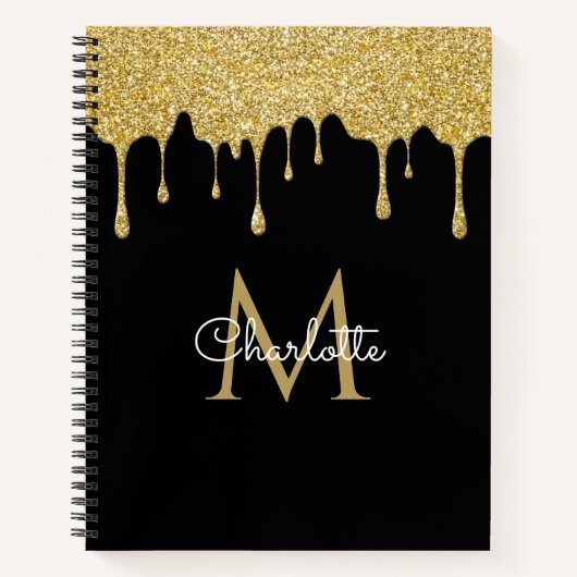 Gold Glitter Drift Monogram Elegant Girly Script Notitieboek (Voorkant)