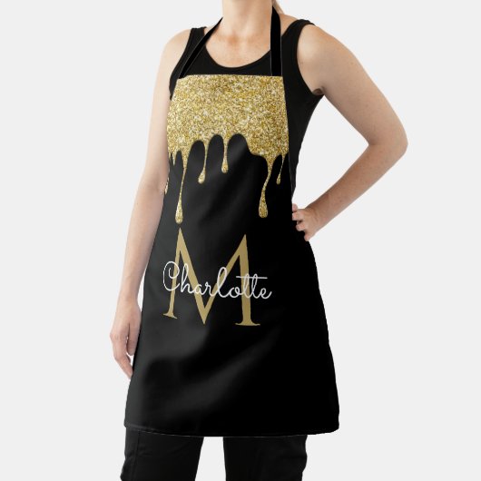 Gold Glitter Drift Monogram Elegant Girly Script Schort (Insitu)