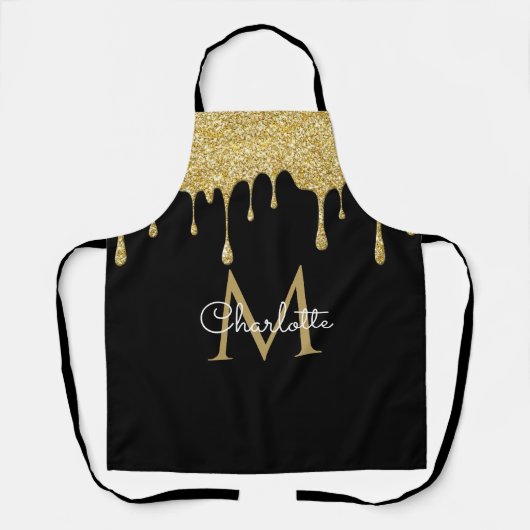 Gold Glitter Drift Monogram Elegant Girly Script Schort (Voorkant)