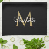 Gold Glitter Drift Monogram Elegant Girly Script Theedoek (Gevouwen)