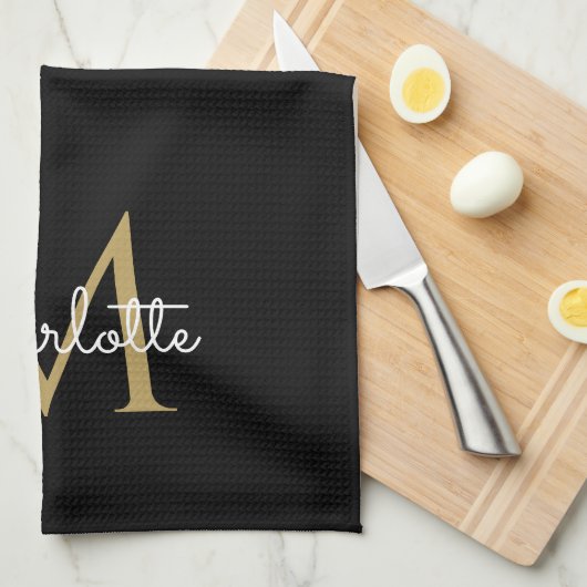 Gold Glitter Drift Monogram Elegant Girly Script Theedoek (Quarter Fold)