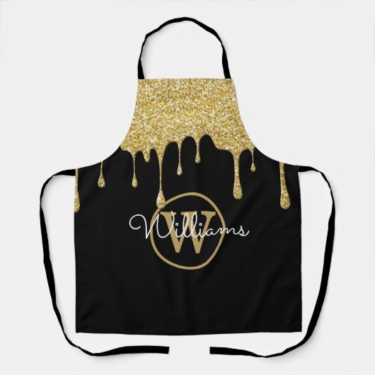 Gold Glitter Drift Monogram Script Black Schort (Voorkant)