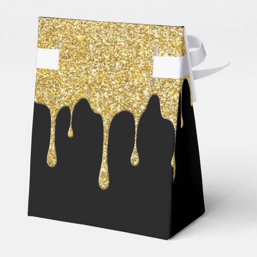 Gold Glitter Drift Monogram Script Name Black Bedankdoosjes (Achterkant)