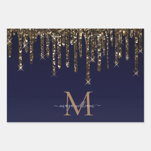 Gold Glitter Drift Personalized Monogram Teacher Inpakpapier Vel (Voorkant 3)
