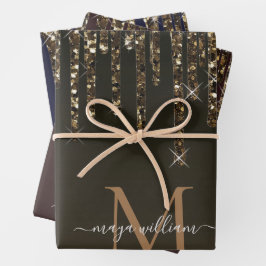 Gold Glitter Drift Personalized Monogram Teacher Inpakpapier Vel