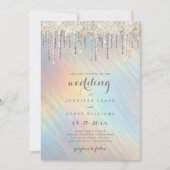Gold Glitter Drift Rainbow Holographic Wedding Kaart (Voorkant)