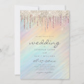 Gold Glitter Drift Rainbow Holographic Wedding Kaart (Voorkant)