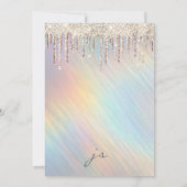 Gold Glitter Drift Rainbow Holographic Wedding Kaart (Achterkant)