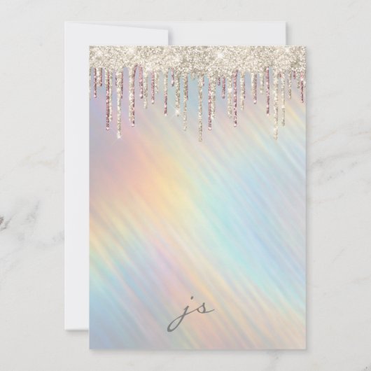 Gold Glitter Drift Rainbow Holographic Wedding Kaart (Achterkant)