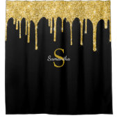 Gold Glitter Drift Sparkle Black Monogram Name Douchegordijn (Voorkant)