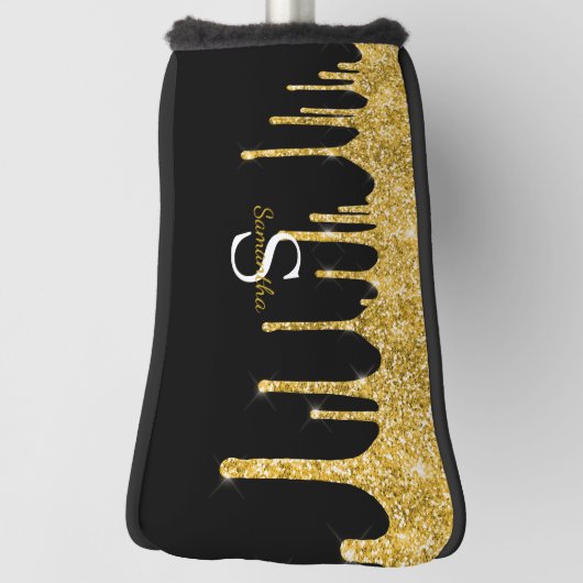 Gold Glitter Drift Sparkle Monogram Naam Golfheadcover (Draai 90)