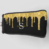 Gold Glitter Drift Sparkle Monogram Naam Golfheadcover (Voorkant)