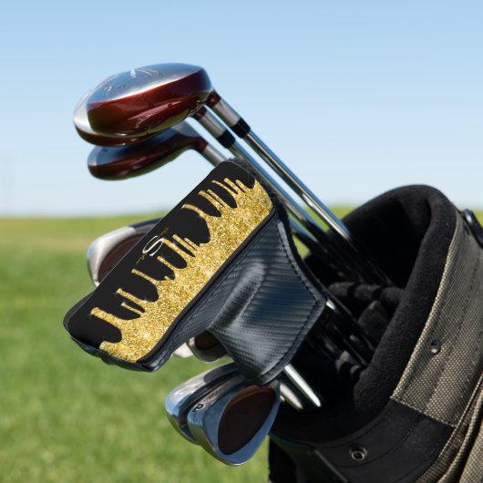 Gold Glitter Drift Sparkle Monogram Naam Golfheadcover (Insitu)