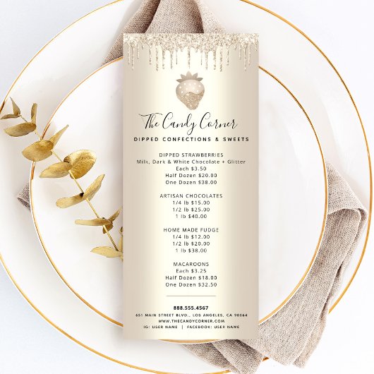 Gold Glitter Drift Strawberry Dessert Menu