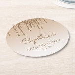 Gold Glitter Drip 60th Birthday Party Ronde Kartonnen Onderzetter<br><div class="desc">Op deze 60e verjaardagsfeestartikelen staan onderzetters met een gouden faux glitter grens en gouden achtergrond. Pas hen aan met de naam van de gast van eer in goudkleurig handschrift,  met haar verjaardag en datum hieronder in sans serif doopvont.</div>