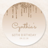 Gold Glitter Drip 60th Birthday Party Ronde Kartonnen Onderzetter (Voorkant)