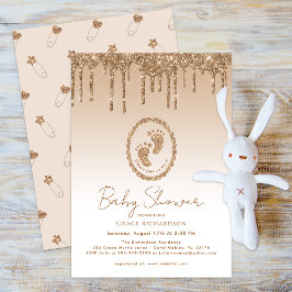 Gold Glitter Drip Baby shower Invitation Kaart