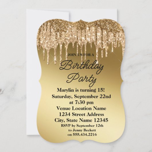 GOLD GLITTER DRIP ELEGANT BIRTHDAY INVITATION KAART (Voorkant)