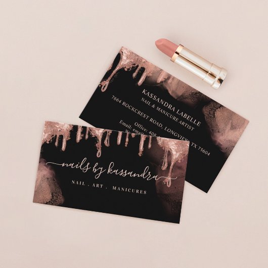 Gold Glitter Drip Glam Nail Art Manicure Salon Visitekaartje