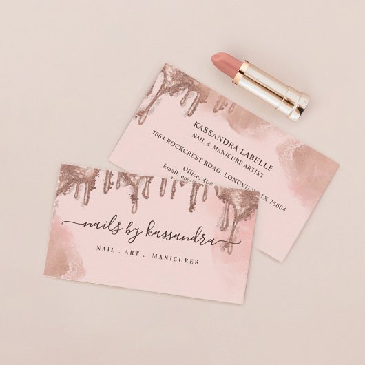 Gold Glitter Drip Glam Nail Art Manicure Salon Visitekaartje