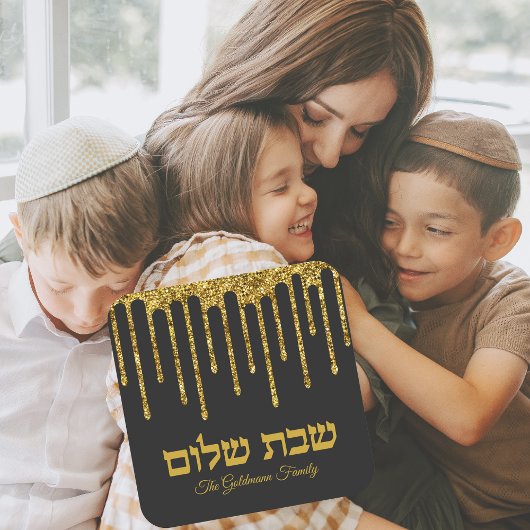 Gold Glitter Drip Hebrew Shabbat Shalom Vierkante Sticker