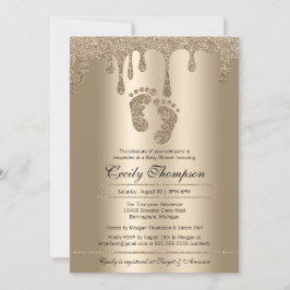 Gold Glitter Drip Luxury Metallic Baby Feet Shower Kaart