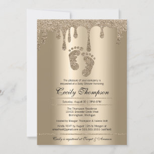 Gold Glitter Drip Luxury Metallic Baby Feet Shower Kaart